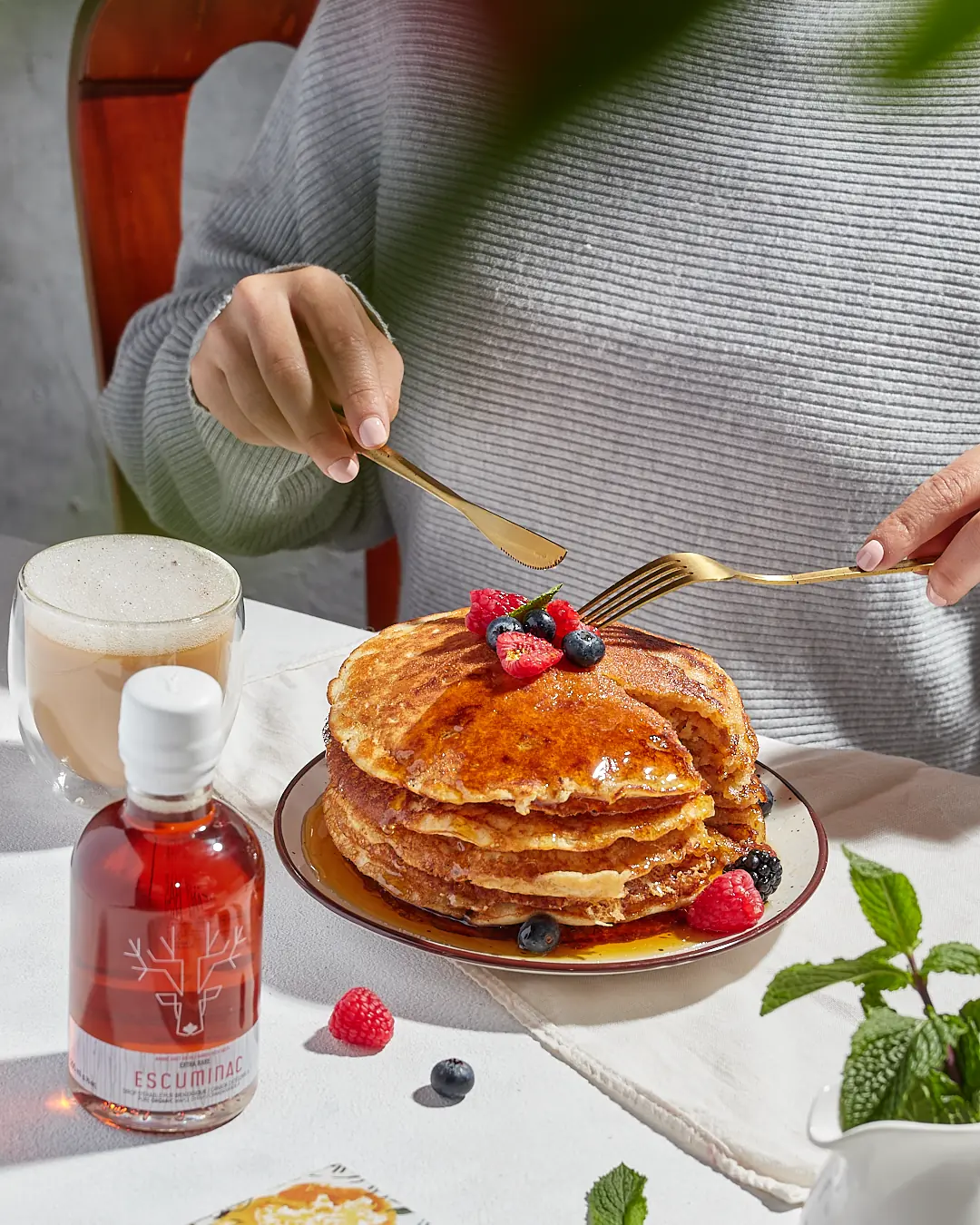 Pancakes con maple Escuminac, fotografía de alimentos para marca