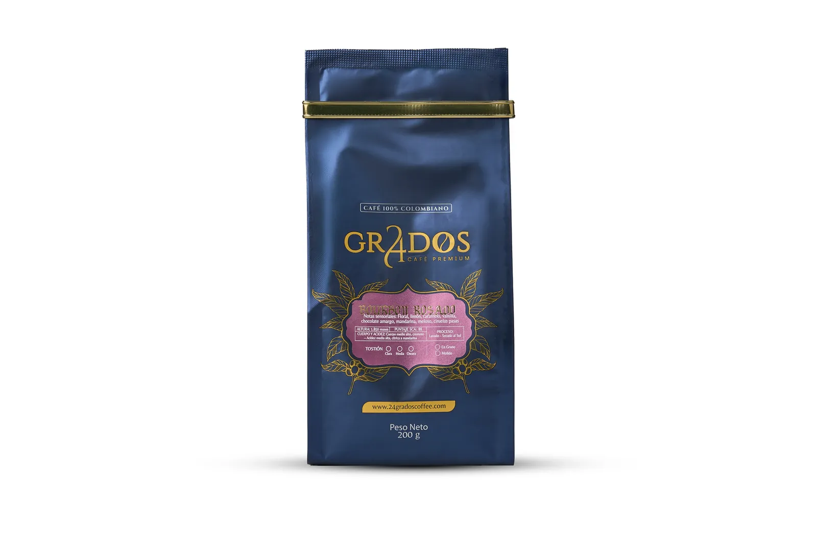 Fotografía de producto en fondo blanco: empaque de café Grados